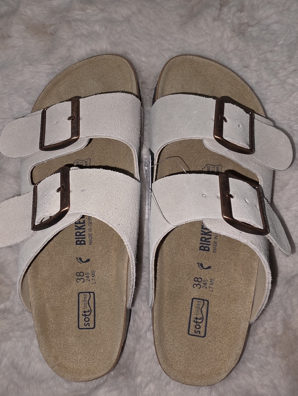Birkenstock Arizona Soft Footbed Suede Leather Antique White Size 7/38 - Picture 8 of 8